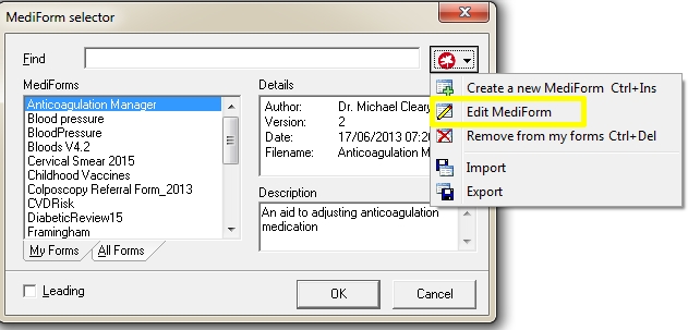 mediform selector edit